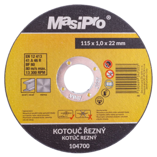Kotouč řezný na kov a nerez 115x1x22,2mm MasiPro